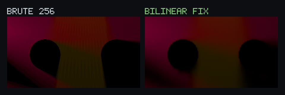 South aisle at native resolution. Reference on the left, bilinear-fix on the right.