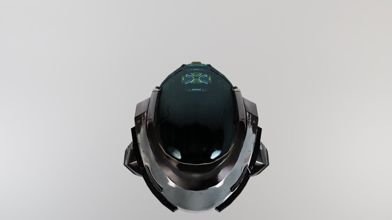 Same helmet at 16 spp after Intel OIDN denoising — production-quality output
