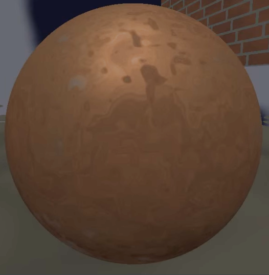 Fully oxidized metal sphere PBR render — final stage of the procedural rust progression